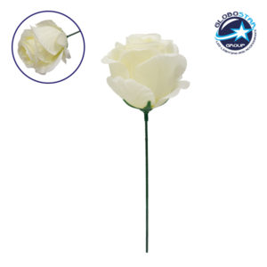 GloboStar® 09077 Τεχνητό Φυτό Διακοσμητικό Τριαντάφυλλο Λευκό M8cm x Υ20cm Π8cm