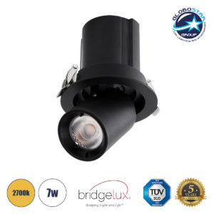 GloboStar® VIRGO-S 60305 Χωνευτό LED Spot Downlight TrimLess Φ9cm 7W 875lm 36° AC 220-240V IP20 Φ9cm x Υ9cm - Στρόγγυλο - Μαύρο - Θερμό Λευκό 2700K - Bridgelux COB - 5 Years Warranty