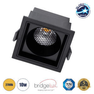 GloboStar® PLUTO-M 60275 Χωνευτό LED Spot Downlight TrimLess Μ8.4xΠ8.4cm 10W 1250lm 38° AC 220-240V IP20 Μ8.4 x Π8.4 x Υ5.9cm - Τετράγωνο - Μαύρο & Anti-Glare HoneyComb - Θερμό Λευκό 2700K - Bridgelux COB - 5 Years Warranty