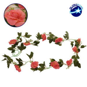GloboStar® 09001 Τεχνητό Κρεμαστό Φυτό Διακοσμητική Γιρλάντα Μήκους 2.2 μέτρων με 10 X Μεγάλα Τριαντάφυλλα Κοραλί