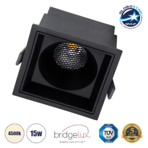 GloboStar® PLUTO-B 60280 Χωνευτό LED Spot Downlight TrimLess Μ10.4xΠ10.4cm 15W 1950lm 38° AC 220-240V IP20 Μ10.4 x Π10.4 x Υ6.5cm - Τετράγωνο - Μαύρο & Anti-Glare HoneyComb - Φυσικό Λευκό 4500K - Bridgelux COB - 5 Years Warranty