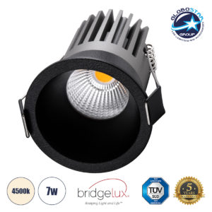 GloboStar® MICRO-B 60244 Χωνευτό LED Spot Downlight TrimLess Φ6cm 7W 910lm 38° AC 220-240V IP20 Φ6 x Υ7.8cm - Στρόγγυλο - Μαύρο - Φυσικό Λευκό 4500K - Bridgelux COB - 5 Years Warranty