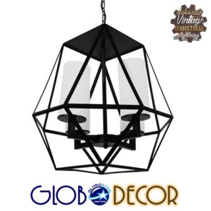 GloboStar® DASTAR 01001-1 Vintage Industrial Κρεμαστό Φωτιστικό Οροφής Πολύφωτο 4 x E27 Μαύρο Μεταλλικό Πολυέλαιος Φ52 x Y53cm