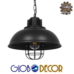 GloboStar® HARROW 01571 Vintage Industrial Κρεμαστό Φωτιστικό Οροφής Μονόφωτο 1 x E27 Μαύρο Μεταλλικό Πλέγμα Φ33 x Υ32cm