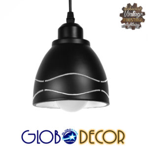 GloboStar® LAGUNA 01477 Μοντέρνο Κρεμαστό Φωτιστικό Οροφής Μονόφωτο 1 x E27 Μεταλλικό Μαύρο Λευκό Καμπάνα Φ13 x Υ14cm