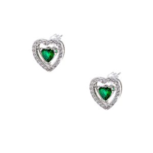 LOISIR - Σκουλαρίκια Happy Hearts μεταλλικά ασημί με καρδιές, πράσινα και λευκά ζιργκόν 03L15-01301 Ασημί Διάφανο Πράσινο