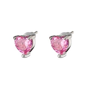 LOISIR - Σκουλαρίκια Happy Hearts μεταλλικά ασημί με καρδιά από ροζ ζιργκόν 03L15-01175 Ασημί Ροζ