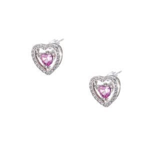 LOISIR - Σκουλαρίκια Happy Hearts μεταλλικά ασημί με καρδιές, ροζ και λευκά ζιργκόν 03L15-01299 Διάφανο Ροζ