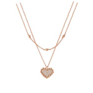 LOISIR - Κολιέ Pretty μεταλλικό ροζ χρυσό διπλή αλυσίδα με καρδιά και λευκά ζιργκόν 01L15-01651