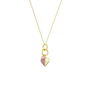 LOISIR - Κολιέ Princess μεταλλικό επίχρυσο με καρδιά και ροζ glitter 01L15-01857