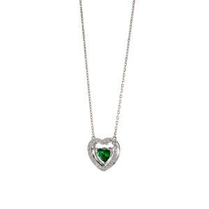 LOISIR - Κολιέ Happy Hearts μεταλλικό ασημί με καρδιές, πράσινα και λευκά ζιργκόν 01L15-01498 Διάφανο Πράσινο