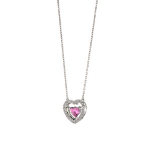 LOISIR - Κολιέ Happy Hearts μεταλλικό ασημί με καρδιά, ροζ και λευκά ζιργκόν 01L15-01496 Διάφανο Ροζ