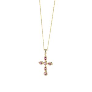 OXETTE - Κολιέ Gifting ασημένιο επίχρυσο με σταυρό 01X05-03489 Ροζ