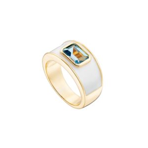 LOISIR - Δαχτυλίδι Dreams μεταλλικό επίχρυσο με λευκό σμάλτο και aqua ζιργκόν 04L15-00540 Γαλάζιο Λευκό