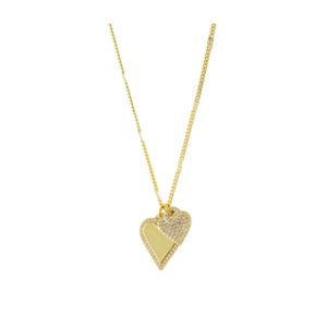 LOISIR - Κολιέ Amulet μεταλλικό επίχρυσο με καρδιές και πολύχρωμα ζιργκόν 01L15-01721