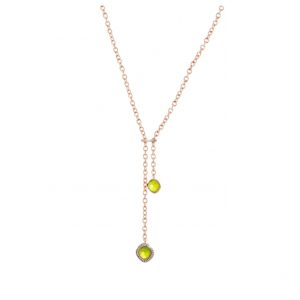 OXETTE - Κολιέ Darling μεταλλικό ροζ χρυσό με πράσινα κρύσταλλα και λευκά ζιργκόν 01X15-00375 Πράσινο