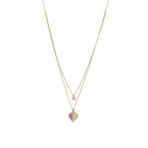 LOISIR - Κολιέ Princess μεταλλικό επίχρυσο διπλή αλυσίδα με καρδιά και ροζ glitter 01L15-01858