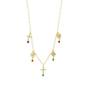 LOISIR - Κολιέ Princess μεταλλικό επίχρυσο με στοιχεία και πολύχρωμες πέτρες 01L15-01510 Χρυσό