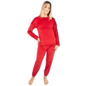 CALZEDORO Calzedoro γυναικεία πυτζάμα βελουτέ σε κόκκινο χρώμα με ανάγλυφα γράμματα,κανονική γραμμή,100%polyester 005-VELVET - ΚΟΚΚΙΝΟ