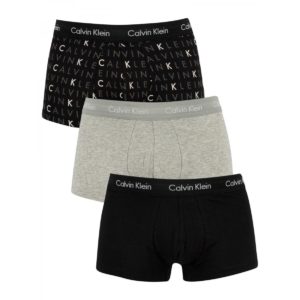 CALVIN KLEIN Calvin Klein ανδρικά βαμβακερά boxer 3pack (μαύρο-γκρι-πριντ),κανονική γραμμή,95%cotton 5%elastane U2664G-YKS - ΠΟΛΥΧΡΩΜΟ