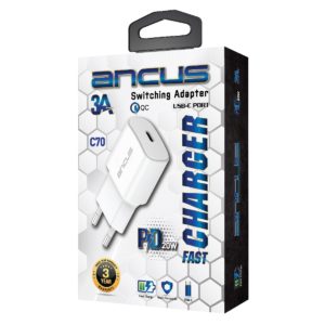 Φορτιστής Ταξιδίου Switching Ancus Supreme Series C70 Fast Charge με USB-C Έξοδο QC 3.0 PD 20W 5V/3A, Λευκό