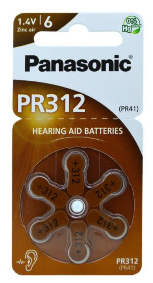 Μπαταρίες Ακουστικών Βαρηκοΐας Panasonic PR312 1.4V Τεμ. 6