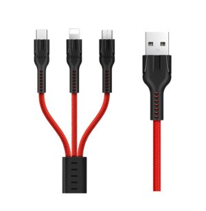 Καλώδιο σύνδεσης Hoco U31 Benay Braided με Νάυλον Κορδόνι 3 σε 1 USB σε Micro-USB, Lightning, USB-C Κόκκινο 1,2m