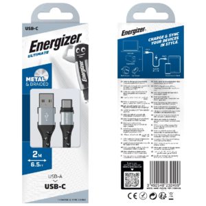 Καλώδιο σύνδεσης Energizer Metal / Braided Nylon σε USB-C 2m Ασημί
