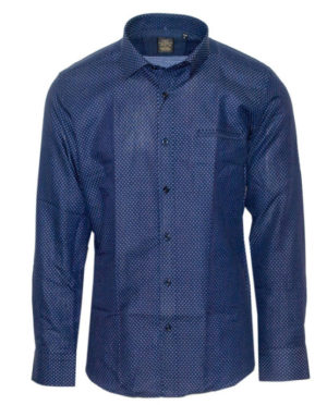 71277-03 Ανδρικό πουκάμισο εμπριμέ με μακρύ μανίκι - Μπλέ - Μπλε