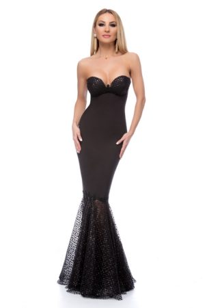 Μάξι στράπλες γοργονέ φόρεμα με glitter - Μαύρο 9265 - Μαύρο