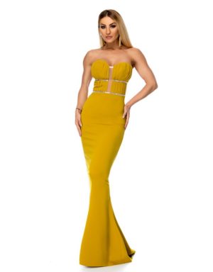 Μάξι στράπλες φόρεμα με στρας - Μουσταρδί 9275 - Κίτρινο