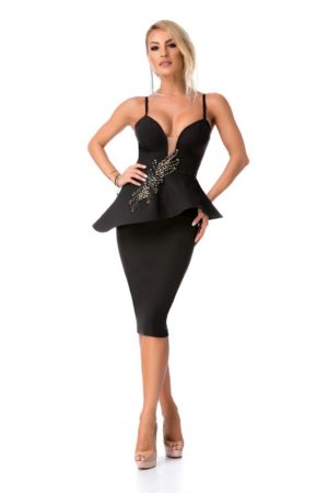 Κομψό μίντι φόρεμα με κέντημα - Μαύρο 9274 - Μαύρο