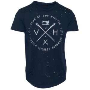 71335-03 Ανδρικό T-shirt λαιμόκοψη με τύπωμα laser cut - μπλέ navvy - Μπλε