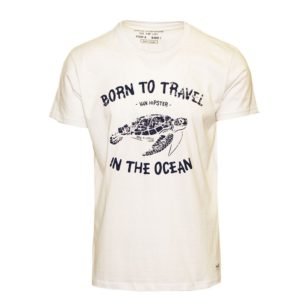 71492-02 Ανδρικό T-shirt λαιμόκοψη με στάμπα - Ασπρο - Ασπρο