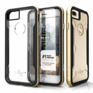 Zizo Shock Refined Aluminum Metal Bumper Hybrid Case GOLD + 9h Tempered Glass Protection for iPhone 7/8 Plus, 1SHK-IPH7PLUS-GD
