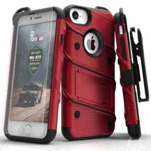 ZIZO BOLT Cover (12 ft. Military Grade Drop Tested) w/ Kickstand + Holster + 9H Tempered Glass Red/Black iPhone 8/7/6s/6 4.7in - BOLT-IPH7-RDBK