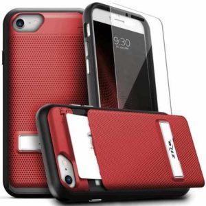 ZIZO Phase Series by CLICK CASE - Shockproof Cover 9H Glass Hidden Wallet Back and Kickstand iPhone 7/8/SE 2020/2022 - Red/Black PHS-IPH7-RDBK