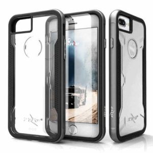 Zizo Shock Refined Aluminum Metal Bumper Hybrid Case GREY + 9h Tempered Glass Protection for iPhone 7/8 Plus, 1SHK-IPH7PLUS-GR