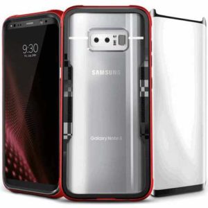 Zizo SHOCK 2.0 Refined PC Metallic Bumper Hybrid Case Samsung Galaxy Note 8, 9H Curved Full Glass Red/Black -1SHK2-SAMGN8-RDBK