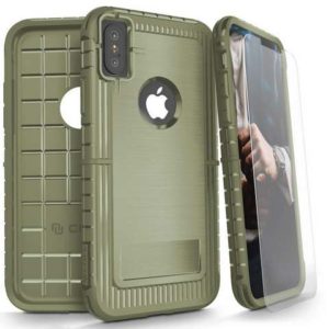 ZIZO Dynite Case by CLICK CASE Camo Green for iPhone X - Featuring Anti-Slip Grip and Full Clear 9H Tempered Glass Screen Protector : DYN-IPHX-CG