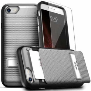 ZIZO Phase Series by CLICK CASE - Shockproof Cover 9H Glass, Hidden Wallet Back and Kickstand iPhone 7/8/SE 2020/2022 - Silver/Black PHS-IPH7-SLBK