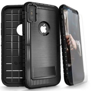ZIZO Dynite Case by CLICK CASE BLACK for iPhone X - Featuring Anti-Slip Grip and Full Clear 9H Tempered Glass Screen Protector : DYN-IPHX-BLK