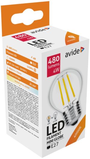 Avide LED Filament Σφαιρική 4W E27 360° Λευκό 4000K