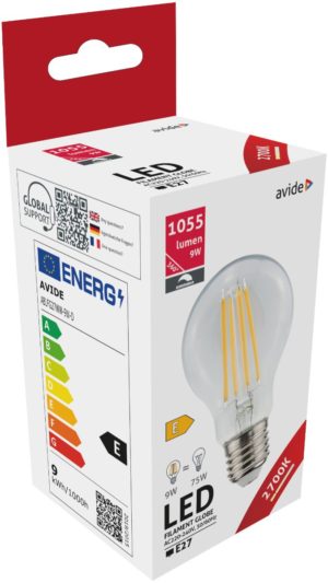 Avide LED Filament Κοινή 9W E27 360° Θερμό 2700K Υψηλής Φωτεινότητας Ντιμαριζόμενο