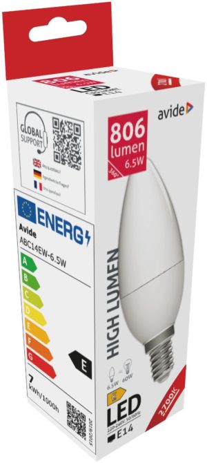 Avide LED Κερί 6.5W E14 Θερμό 2700K Υψηλής Φωτεινότητας