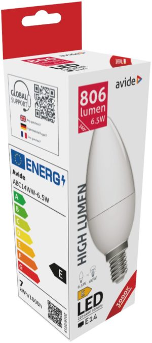 Avide LED Κερί 6.5W E14 Θερμό 3000K Υψηλής Φωτεινότητας