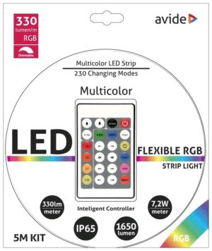 Avide LED Ταινία Blister 12V 7.2W SMD5050 30LED IC RGB IP65 5m + Έξυπνο Ελεγκτή