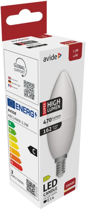 Avide LED Κερί 2.9W E14 Θερμό 3000K Super Υψηλής Φωτεινότητας