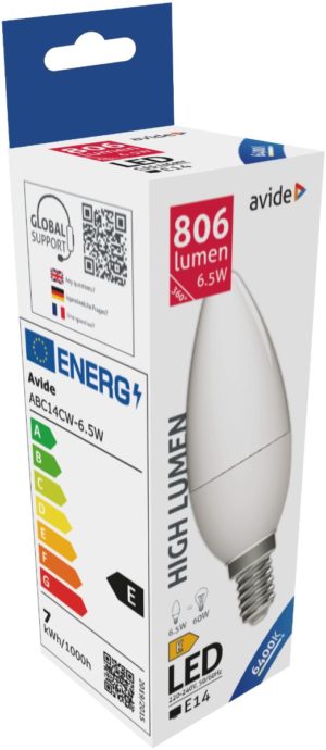 Avide LED Κερί 6.5W E14 Ψυχρό 6400K Υψηλής Φωτεινότητας