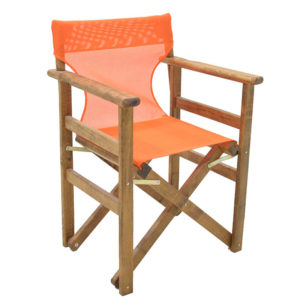 Πολυθρόνα σκηνοθέτη SUNSET από ξύλο/ύφασμα σε χρώμα καρυδί/πορτοκαλί 60x51x86